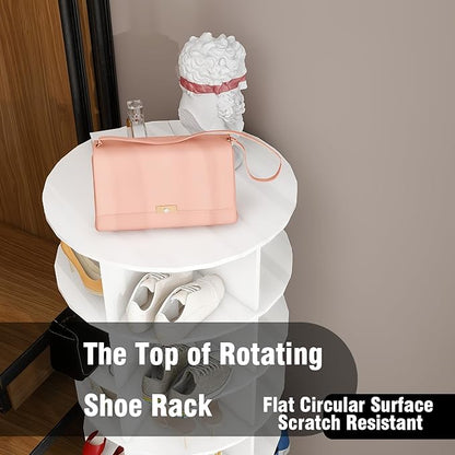Rotating Shoe Rack Tower, 7-Tier Spinning Shoe Rack, Free Standing 360° Revolving Shoe Organizer Rotating Vertical Shoe Rack Can Hold 28 Pairs of Shoes for Entryway Living Room Hallway