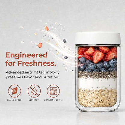 EONJOE 6-Pack 16oz Glass Jars with Lids for Food Storage Meal Prep Airtight
