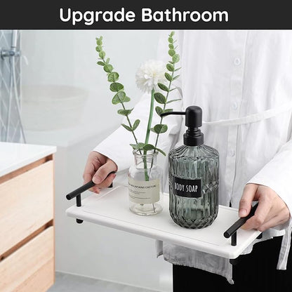 Segbeauty 12x6 Sink Caddy, Large Bathroom Tray Stone Drying Mat with Handle, Fast Drying Diatomaceous Earth Vanity Tray, Water Absorbent Countertop Organizer Bathroom Soap Holder Sink Organizer White