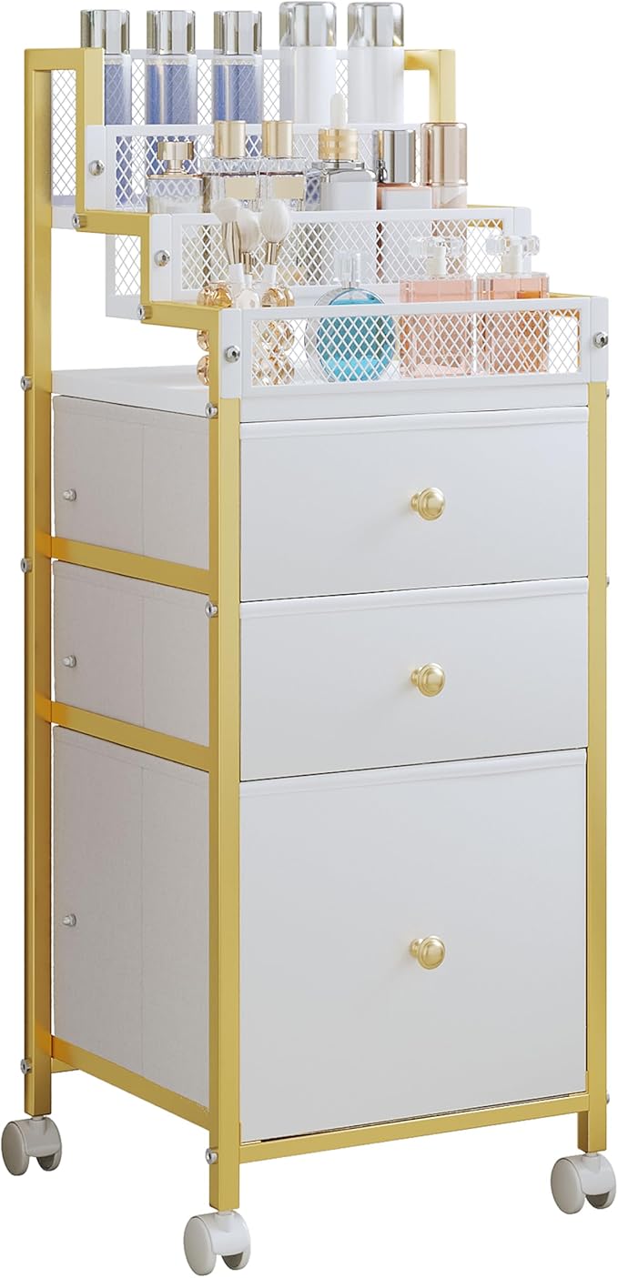 Makeup Organizer Storage Cart with Drawers, Bathroom Stand Perfume Display Riser, Cosmetic Display Case for Skin Care, Makeup Brushes, Nail Polish