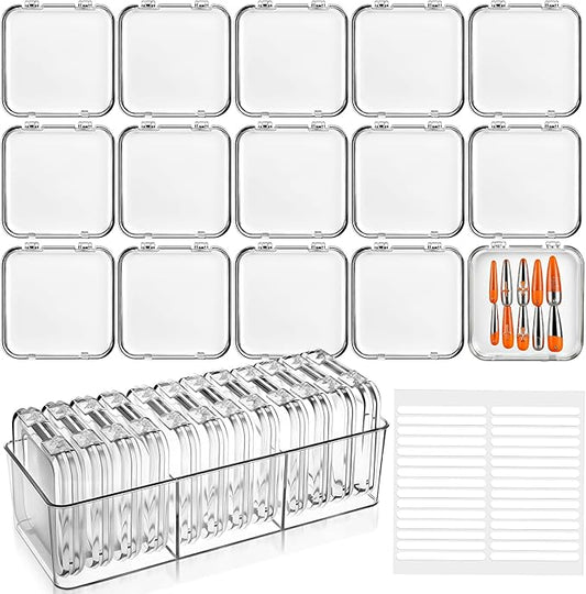 LemonRoad 24 Pcs Press on Nail Storage Box Container with 2 Big Box Organizer Case False Nail Organizer Acrylic Display Case Packaging Boxes with Adhesive Double Sided Tape for Nails Art