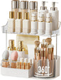 DASITON Large Capacity Makeup Organizer with 360° Rotating Makeup Brush Holder, Perfume and Skincare Storage Organizers for Vanity Bathroom Countertop, Cosmetic Display Case (White, 2 Tier)