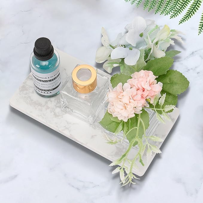 Bathroom Vanity Tray and White Marble Kitchen Soap Tray, Luxurious Small Accessory for Table/Countertop (Black-Rectangle, 8" x 4" x 1")