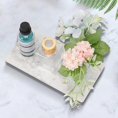 Bathroom Vanity Tray and White Marble Kitchen Soap Tray, Luxurious Small Accessory for Table/Countertop (Black-Rectangle, 8" x 4" x 1")