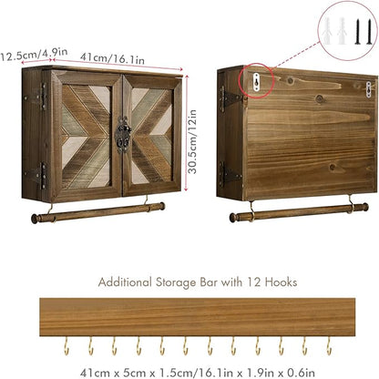 ikkle Wooden Jewelry Organizer Wall Mounted, Hanging Jewelry Holder with Removable Bracelet Rod and Hooks for Necklaces Earrings Bracelets Rings, Brown