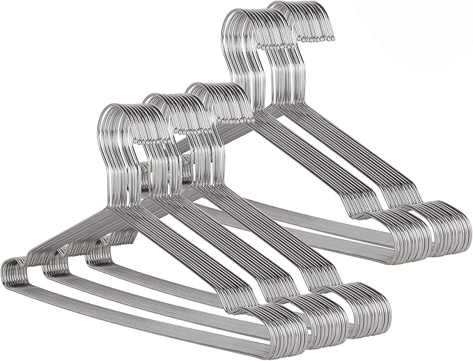 KINJOEK 50 Pack Wire Hangers for Clothes,17.7”Stainless Steel Wire Clothes Hanger 3MM Thick Coat Closet Hangers for Dry and Wet Clothes, Underwear and Trousers