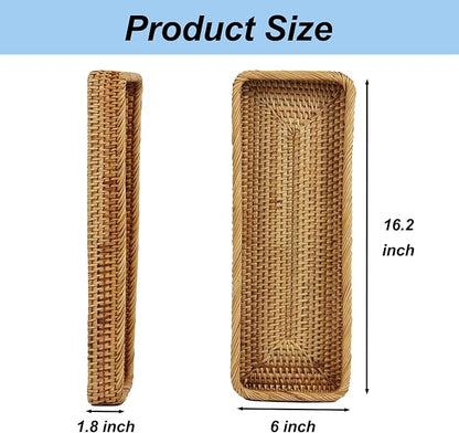 Rattan Bathroom Tray Countertop, Wicker Toilet Tank Basket, Decorative Bathroom Vanity Tray for Decor Coffee Table