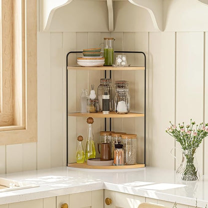 Forest Angle Bathroom Counter Organizer,Countertop Organizer,Vanity Organizers,Bathroom Storage,Bathroom Sink Caddy,Counter Shelf,Corner Counter,Corner Shelves(Black-Burlywood)