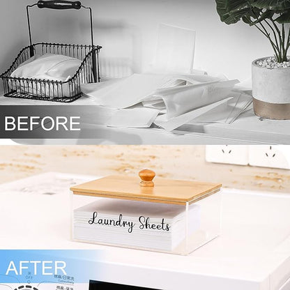 VOTLEVT Bamboo Laundry Detergent Sheets Holder with Acrylic Container, Organization and Storage