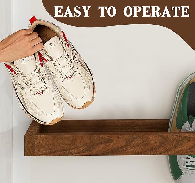 Nisorpa Set of 4 Rustic Burnt Wood Hanging Shoes Racks, 30 Inches Wall Mounted Shoes Storage Organizer Space Saving Footwear Holder for Closet, Mudroom, Entryway Narrow Spaces Shoe Organize