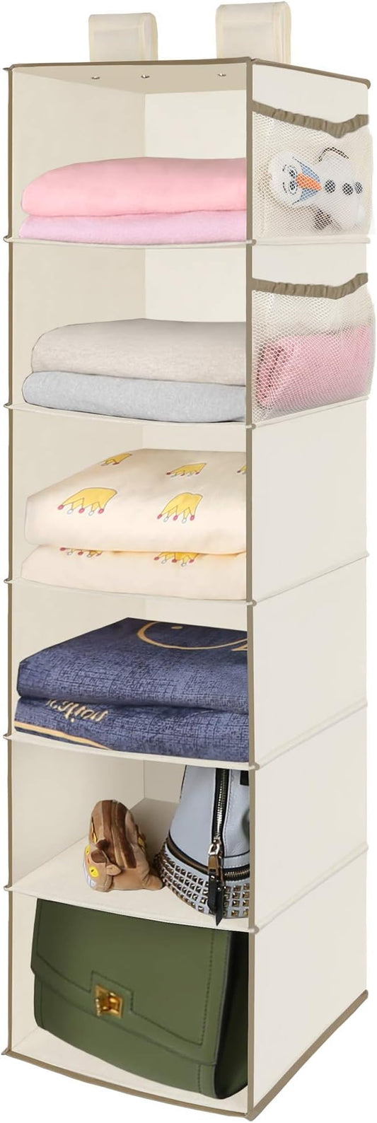 MAX Houser 6 Tier Shelf Hanging Closet Organizer, Closet Hanging Shelf with 2 Widen Straps for Storage, Foldable (Beige2) | Shelf