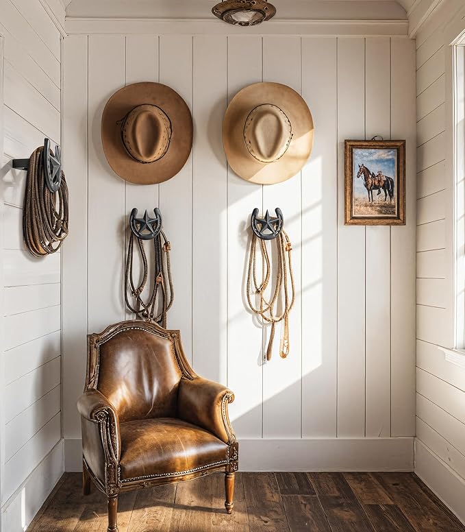Cowboy Hat Hook for Wall, 4 Pack Cowboy Hat Rack, Metal Horseshoe Hanger, Hat Organizer, Western Hook for Wall, Hat Holder Display for Closet, Horse Supplies, Texas Gifts for Men, Black