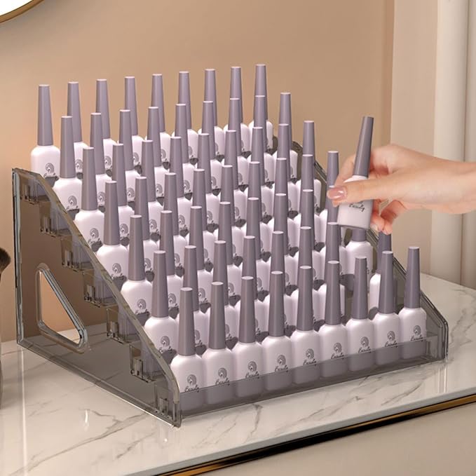 Nail Polish Organizer 84 Bottles of 7 Layers Sunglass Organizer Acrylic Display Rack Eyeglasses Storage Essential Oils Holder Makeup Organizer No Tool Needed Assembly, Grey