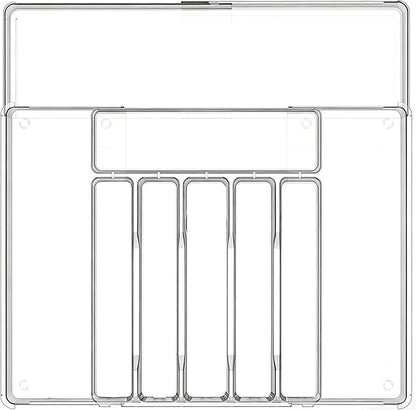 BPA-Free Expandable Utensil Drawer Organizer - Clear Plastic Adjustable Storage Tray for Kitchen Flatware, Knives, Forks and Spoons