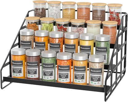 Bunoxea Spice Rack Kitchen Cabinet Organizer,4 Tier Countertop Spice Rack,Tier Depth Adjustable Cabinet Shelf,Step Spice Organization Easy Visibility,Holds Seasoning and Condiments