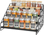 Bunoxea Spice Rack Kitchen Cabinet Organizer,4 Tier Countertop Spice Rack,Tier Depth Adjustable Cabinet Shelf,Step Spice Organization Easy Visibility,Holds Seasoning and Condiments