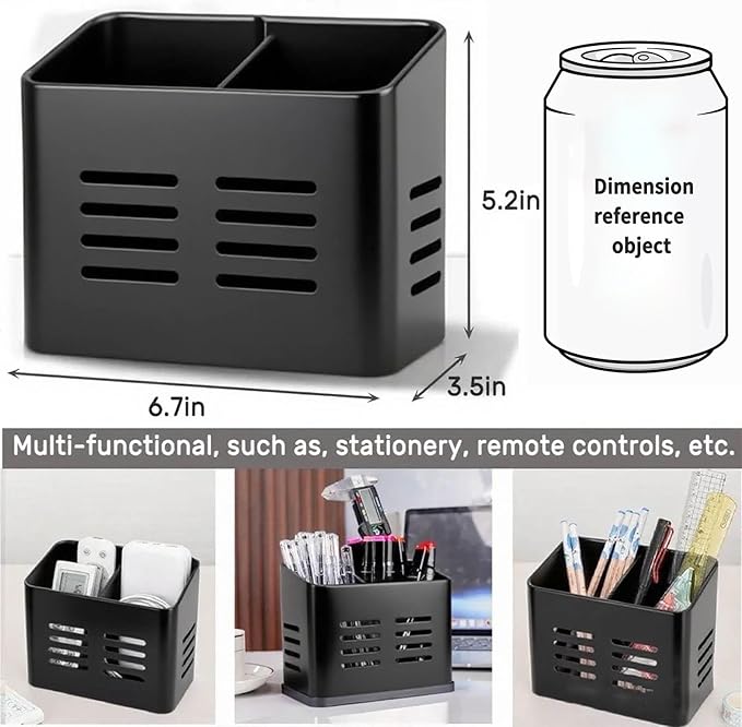 Kitchen Utensil Holder for countertop, 2 Compartment Caddy & Organizer for Drying Cooking Spoons Utility Sturdy Home Kitchen Daily Use Utensil Drainer (Black)