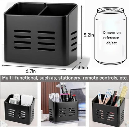 Kitchen Utensil Holder for countertop, 2 Compartment Caddy & Organizer for Drying Cooking Spoons Utility Sturdy Home Kitchen Daily Use Utensil Drainer (Black)