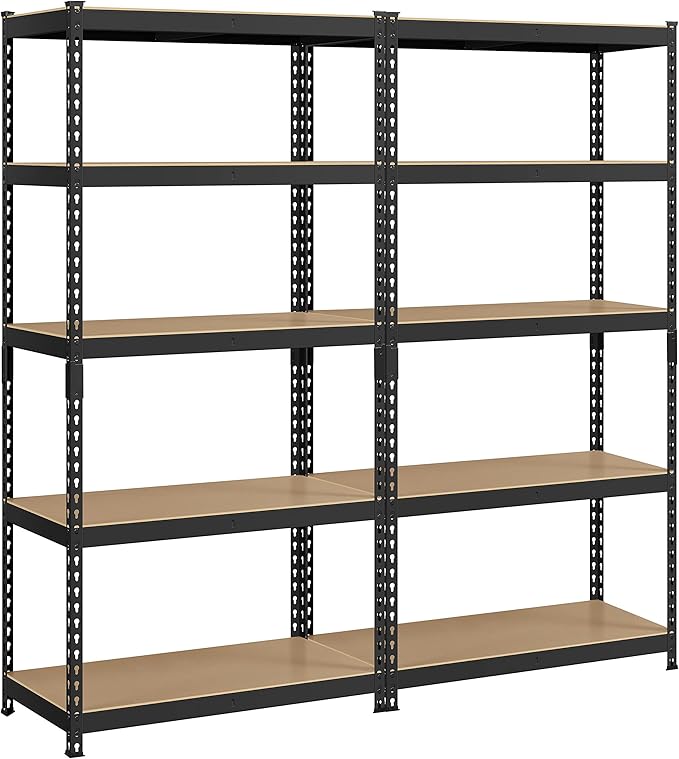 Topeakmart 2PCS 5-Tier Utility Shelves, Metal Storage Shelves Garage Shelving Unit Adjustable Garage Storage Shelves Storage Racks Heavy Duty Shed Shelving- Black, 35.5 x 17.5 x 72 Inch
