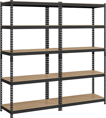 Topeakmart 2PCS 5-Tier Utility Shelves, Metal Storage Shelves Garage Shelving Unit Adjustable Garage Storage Shelves Storage Racks Heavy Duty Shed Shelving- Black, 35.5 x 17.5 x 72 Inch