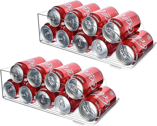 2Pcs Soda Can Organizer for Refrigerator, Refridge Organization and Storage, Canned Goods Organizer for Pantry, Produce Containers for Fridge, Clear Plastic Fruit Storage Containers for Fridge