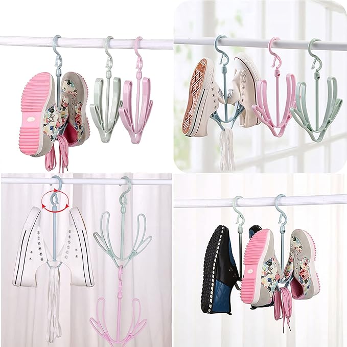 6Pcs Shoe Hanger, Hanging Shoe Organizer, Hanging Shoes Rack, Shoes Drying Rack Hanger Dry Organizer Hook Rotating Hangers for Drying