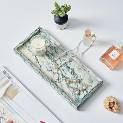 Natural Marble Vanity Tray, Luxury Stone Organizer for Bathroom & Kitchen Counter | Holds Soap Dispenser, Jewelry, Perfume | Non-Resin, Non-Ceramic Décor