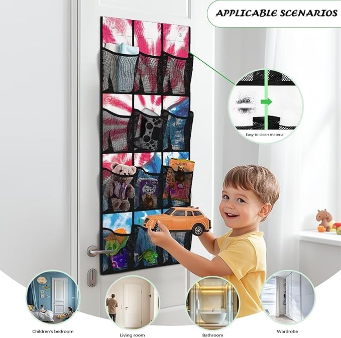 Tie-Dye Space Saving Hanging Shoe Organizer,Entryway Bedroom Bathroom Storage Bags with 12 Mesh Large Pockets,Stylish Print