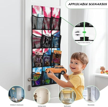 Tie-Dye Space Saving Hanging Shoe Organizer,Entryway Bedroom Bathroom Storage Bags with 12 Mesh Large Pockets,Stylish Print