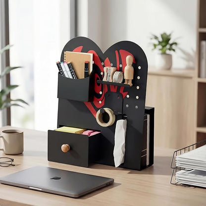 Magnetic Pegboard Organizer for Office Desk, Makeup Vanity, Stationery Storage, Gaming Desktop with 4 Metal Accessories Drawer Holder Hooks Modular - Home Decor Tabletop Display Kids Room - Black
