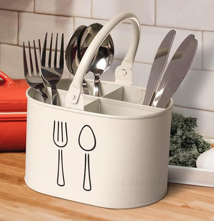 Silverware Holder for Countertop, Spoon Holder & Cutlery Organizer, Utensil Holder for Party, Flatware Caddy, Silverware Holder for Party (Ivory)
