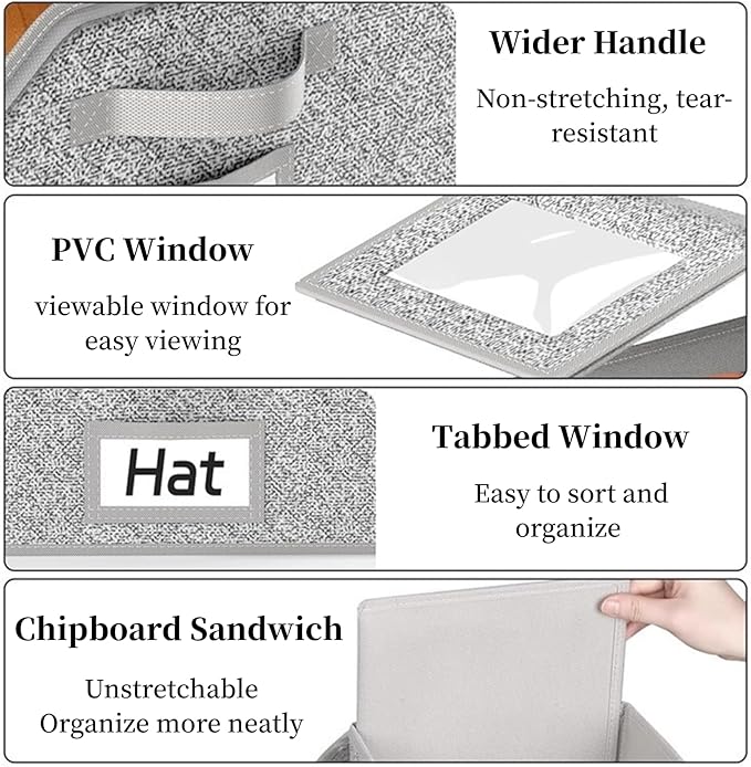 Hat Storage Box Organizer, 2-Pack, Stackable with Clear Windows, Holds 30 Baseball Caps, Grey