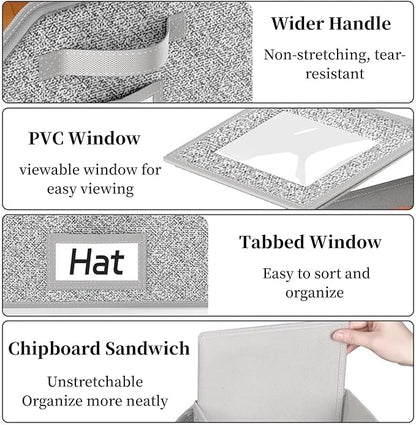 Hat Storage Box Organizer, 2-Pack, Stackable with Clear Windows, Holds 30 Baseball Caps, Grey