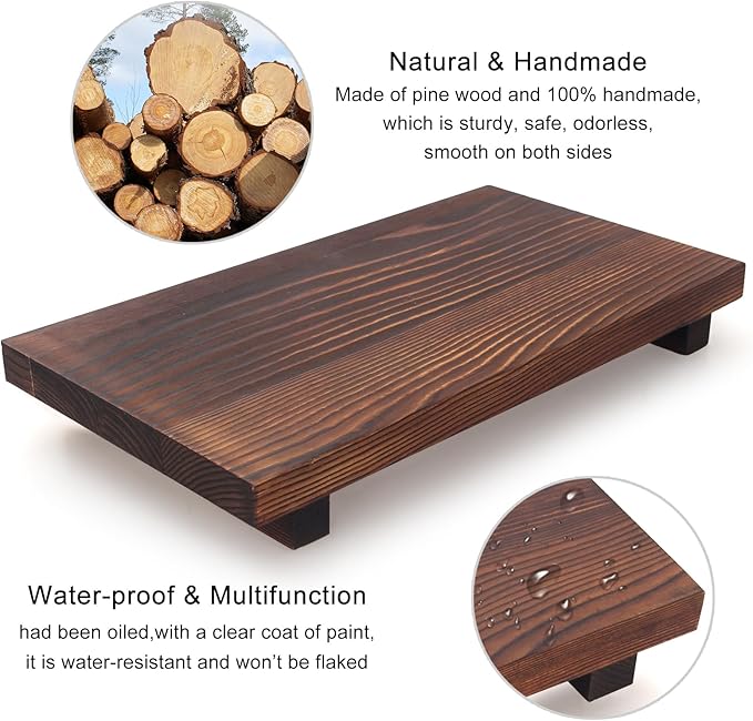 Farmhouse Bathroom Vanity Tray Wood Pedestal Stand Kitchen Countertop Trays Decorative Wooden Risers Dish Soap Dispenser Holder for Kitchen Counter Decor Modern Bathroom Sink Organizer Accessories