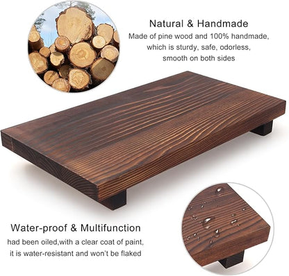 Farmhouse Bathroom Vanity Tray Wood Pedestal Stand Kitchen Countertop Trays Decorative Wooden Risers Dish Soap Dispenser Holder for Kitchen Counter Decor Modern Bathroom Sink Organizer Accessories