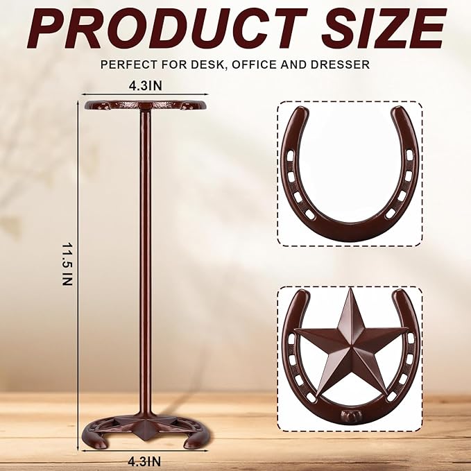 2 Pack Cowboy Hat Rack Stand Cowboy Hat Display Holder with Western Horseshoe Decor Vintage Gifts for Fedoras, Sun Hats, Iron & Bronze, Equestrian Supply (Stylish)