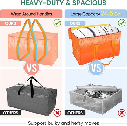 BALEINE 2-Pack Oversized Moving Bags with Reinforced Handles, Heavy-Duty Storage Tote for Clothes, Moving Supplies (Orange, 2-Pack)