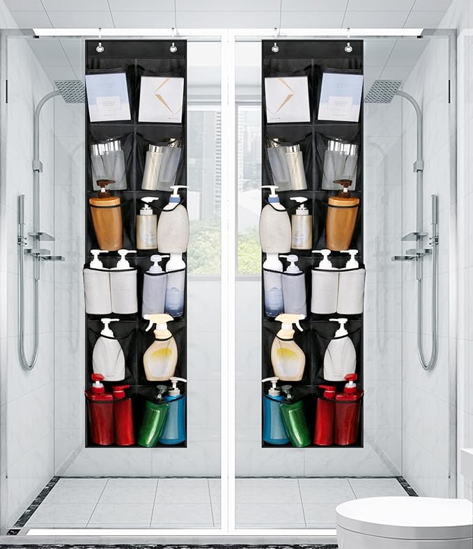 MISSLO Over The Door Shoe Organizer 12 Large Mesh Pockets Hanging Narrow Closet Door, Black, 2 Pack