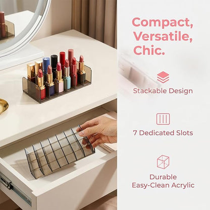 2 Pack Acrylic Makeup Palette Organizer, 7-Section Eyeshadow Palette Organizer Holder, Small Smoky Clear Cosmetic Display Storage for Drawer Vanity Countertop