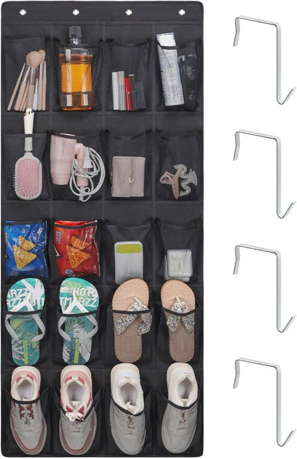 F-color Large Hanging Organizer - Over the Door Shoe Organizer, Cruise Essentials for Closet & Pantry, 20 Breathable Mesh Pockets, Space Saving Hanging Storage Holder with 4 Heavy-Duty Metal Hooks