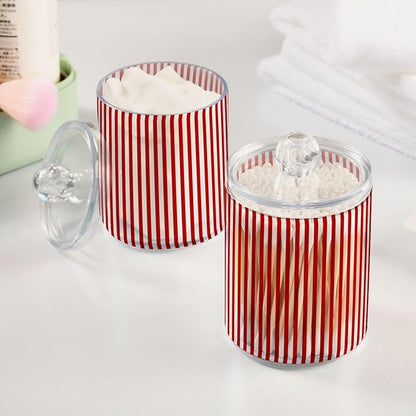 2 Pack Apothecary Jars Red White Stripes Qtip Holder Organizer Clear Airtight Container for Cotton Swabs Food Storage 14oz Plastic Jars with Lids