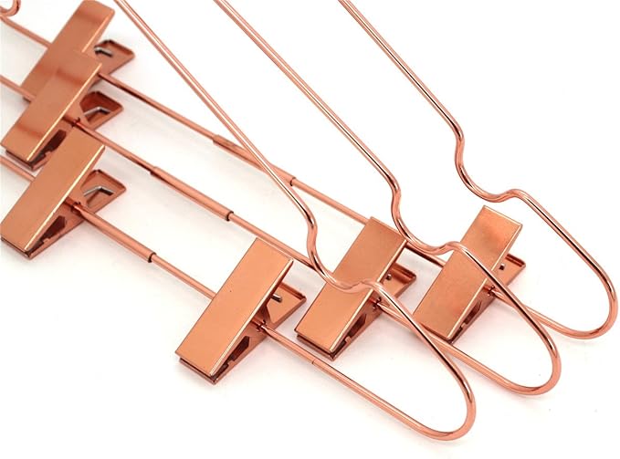 50 Pack 13" Rose Copper Gold Shiny Metal Wire Clothes Hangers with Clips for Shirts Coat Storage & Display