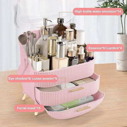 YGJT Make up Organizers and Storage, Makeup Organizer for Vanity, Cosmetics Skincare Organizers with Lid and Drawers, Cosmetic Display Cases for Countertop, Bathroom, Ideal Gifts for Women(Pink)