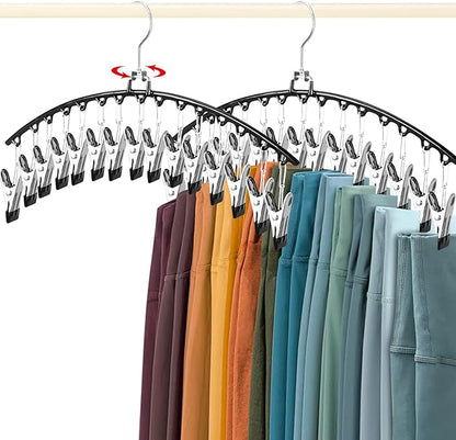2 PCS Leggings Organizer for Closet Hanging, 360° Swivel Hook Trouser Hangers with 30 Clips Holds 30pcs Shorts/Skirts/Hats, Space Saving Pants Hangers, Closet Organizers and Storage