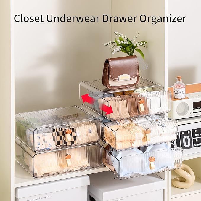 Socks Underwear Drawer Organizer Dividers, 16 Cell Stackable Closet Organizer, Plastic Underwear Drawer Storage for Clothing, Baby Clothes, Bra, Ties, Belts