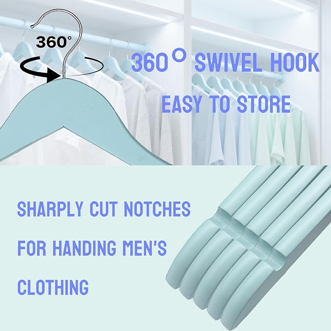 Fresh Blue Wooden Hangers 20 Pack for Adults Heavy Duty Non-Slip Clothes Hangers, Colorful Wood Hangers Pack of 20 Sturdy Coat Hangers for Men Women Shirts Pants Coats Assorted Colors (Blue)