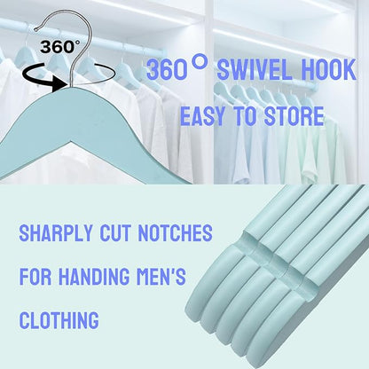Fresh Blue Wooden Hangers 20 Pack for Adults Heavy Duty Non-Slip Clothes Hangers, Colorful Wood Hangers Pack of 20 Sturdy Coat Hangers for Men Women Shirts Pants Coats Assorted Colors (Blue)
