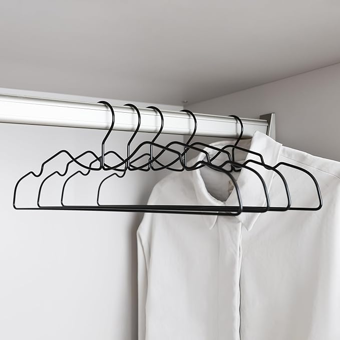 20 Pack Heavy Duty Metal Steel Wire Clothes Hanger, Ultra Slim & Short Neck Hanger,Space Saving Durable Non-Slip Felt Hangers, Closet Organizer for Home Dorm Laundry (Black)