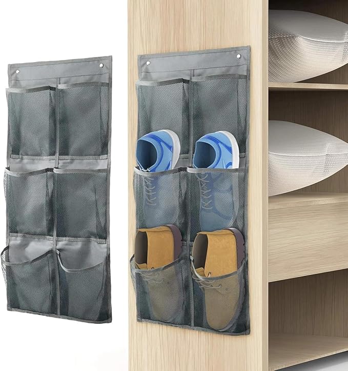 for 2 Pack Wall Mounted Shoe Rack, Canvas Organizer, Adhesive mounts, Holds 6 Pairs.