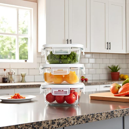 16OZ Square Glass Meal Prep Containers with Lids, 2 Cup Square food Storage Containers, Heat-Resistant BPA-Free Small Glass Food Containers, MicrowaveDishwasherFreezer Safe (4 Pack)